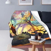 a wolf in the colorful forest blanket bedspread bed plaid muslin beach towel hooded blanket bedding and covers