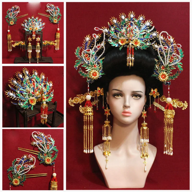 Новая бисерная тиара «Феникс» имитация Тяньцуй для Древней Китайской Императрицы Принцессы Свадебные украшения для невесты.