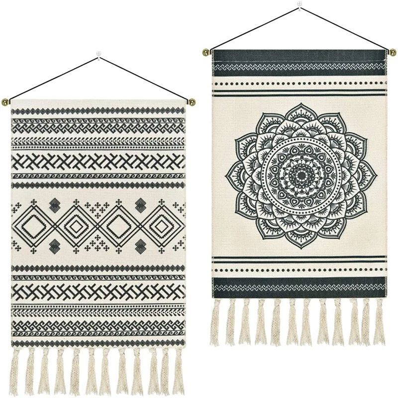 

2 шт. гобелен с мандалой, геометрический художественный настенный гобелен с кисточками, психоделический богемный настенный гобелен для спа...