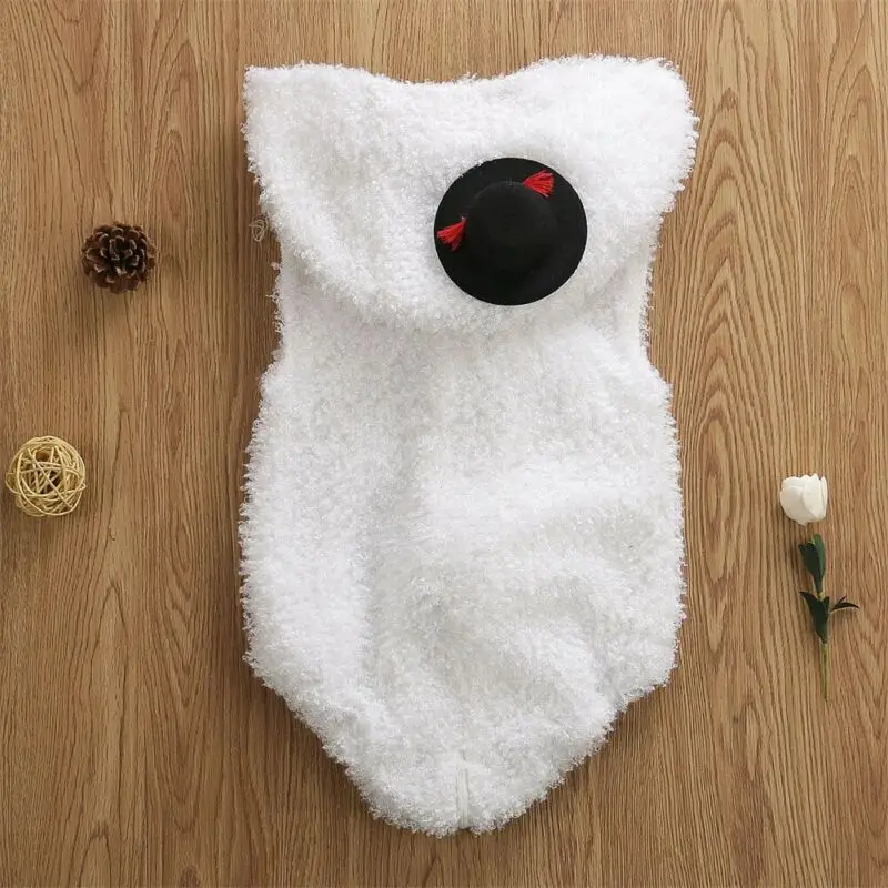 

Newborn Baby Girl Boy Xmas Costume Snowman Bodysuit White Clothes Outfits Infant Hooded Sleeveless Romper Set