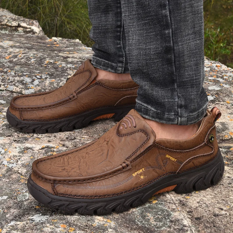 

Туфли мужские из натуральной кожи, повседневные дизайнерские лоферы, без застежки, кроссовки, Уличная обувь для походов, большой размер 48