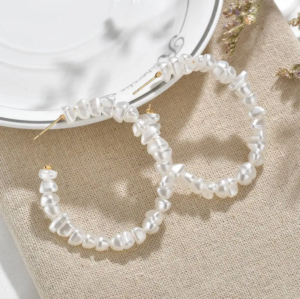 ZHIMO 1 Pair Elegant White Imitation Pearls Statement Earrings Women Oversize Pearl Circle Ear Rings | Украшения и аксессуары