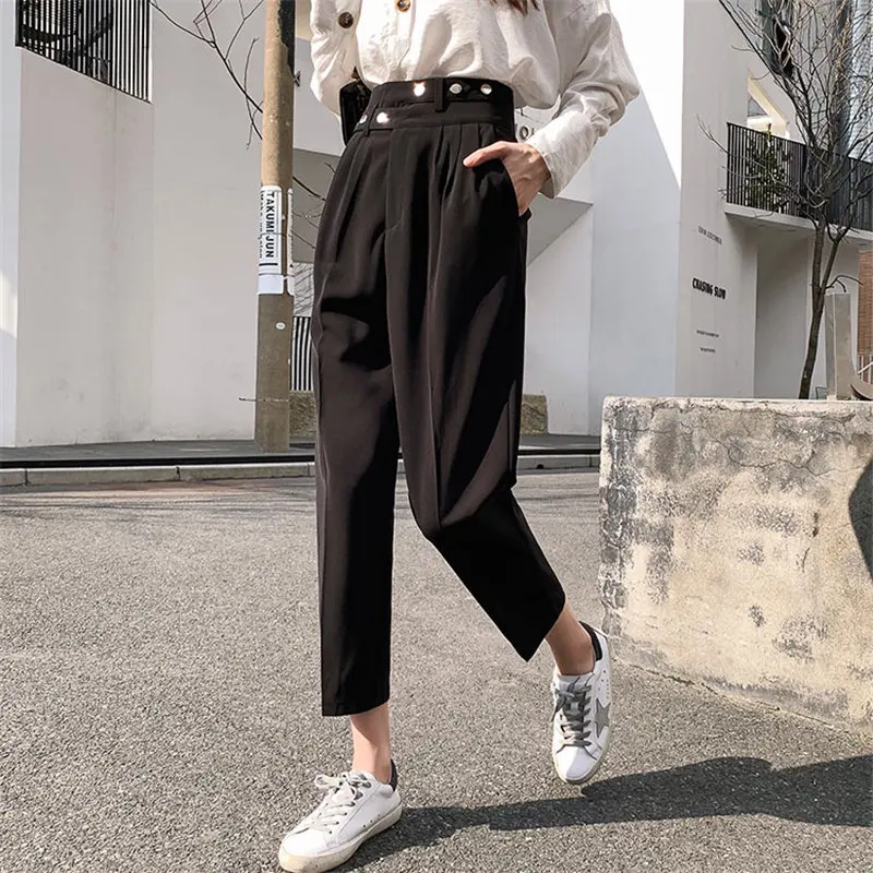 

High Waist Hot Chic Slim Casual 2021 Harem Pants Plus Size Vintage Solid Women Slender Loose New Ankle Length Pants