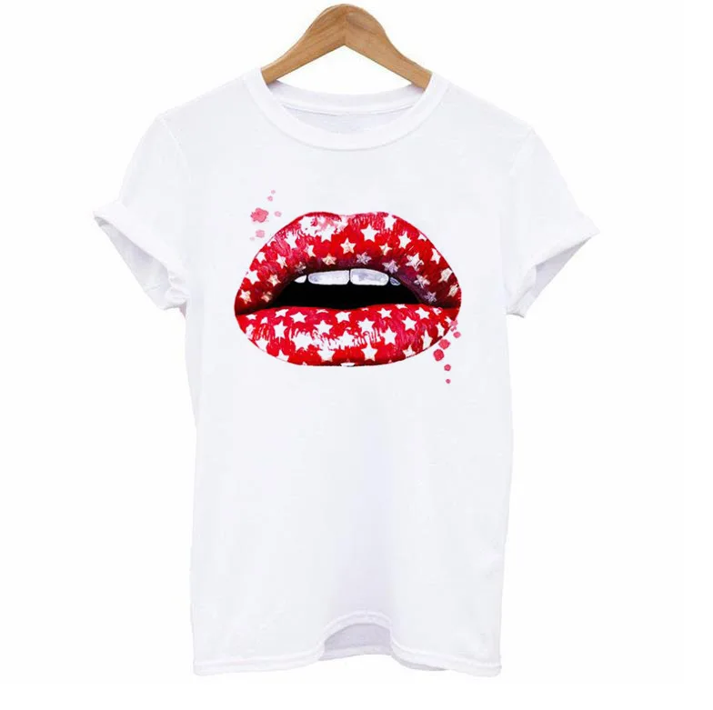 

Sexy Colorful Lip 3D Print T Shirt Summer Fashion Women Tee Shirt Tops Women Short Sleeve O Neck Loose Tshirt