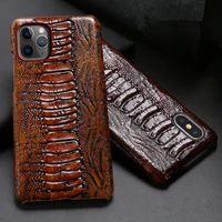 retro genuine leather case for iphone 13 12 pro max 11 for apple x xs xr 8 7 se 2020 vintage cowhide ostrich foot back cover