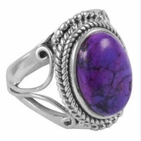 vintage purple stone resin rings for women silver color carved personality finger ring party jewelry accessories dropshipping
