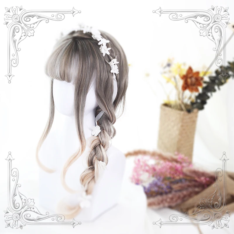 

High Quality Lolita Flax Gray 65CM+ Air Bangs Wig Cosplay Party