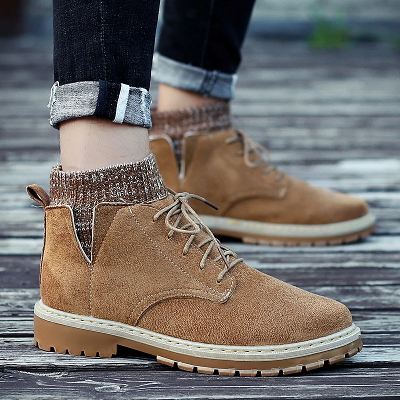 Мужские вязаные замшевые ботинки TaoBo черные или серые повседневные с высоким