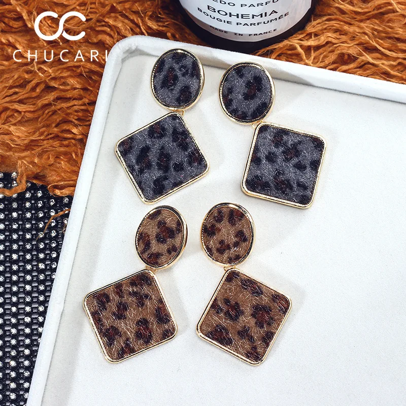 Женские серьги капельки CHUCARI ZA Винтажные с леопардовым принтом в серебряном и