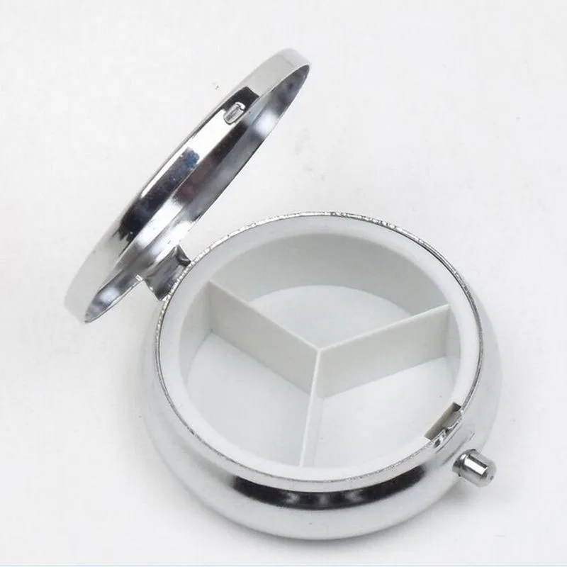 Metal Round Silver Pill Boxes Holder 3 Grids Medicine Case Small Portable Container Splitters Personal Health Care MR139 | Красота и