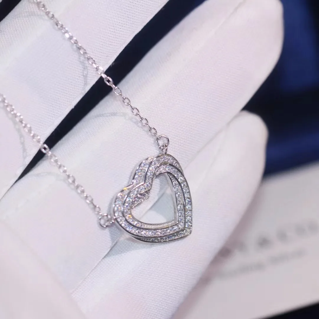 TSHOU12 925 пробы Серебряное сердце цепь до ключицы короткая девочка подарок