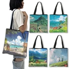 Японская сумка для покупок с лечебным принтом, Женская Повседневная Уличная Сумка-тоут с красивым пейзажем, женская сумка через плечо, модные сумки, подарок