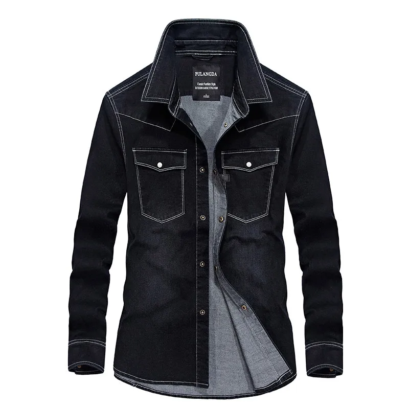 Men's Denim Shirt Dress Shirt Cotton Mens Fashion Branded Clothing Summer Clothes 2022 Long Sleeve Man Shirts High Quality