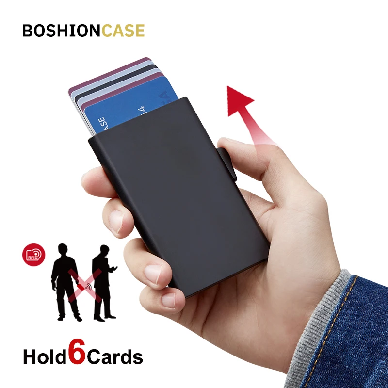 

Мужской тонкий алюминиевый чехол BOSHION с Rfid-защитой и эффектом пуш-ап