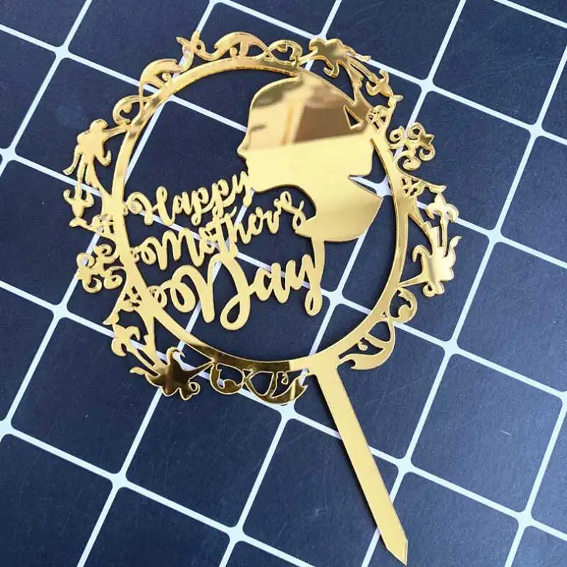 mothers day Золотой акриловый топ для торта с надписью «Happy Mother's Day», флаги, топпер для торта для мамы, дня рождения, праздничные украшения, вечерние принадлежности - Цвет: mothers day