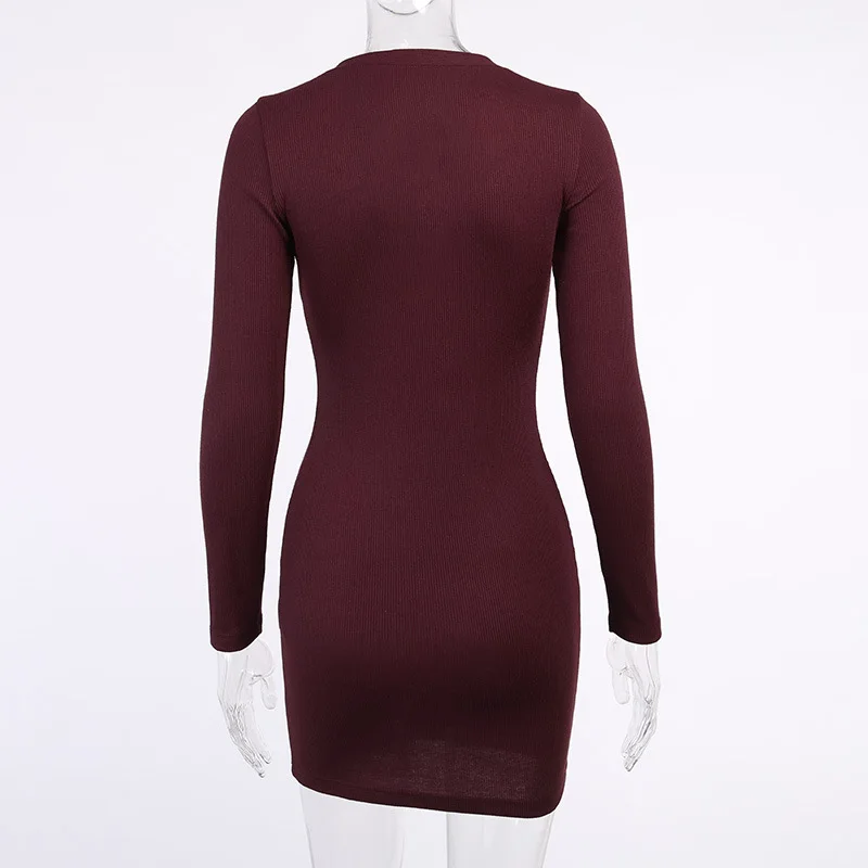 

Women's Dress V-neck Button Self Cultivation Long Sleeve Solid Color Buttock Wrapping Skirt for Female