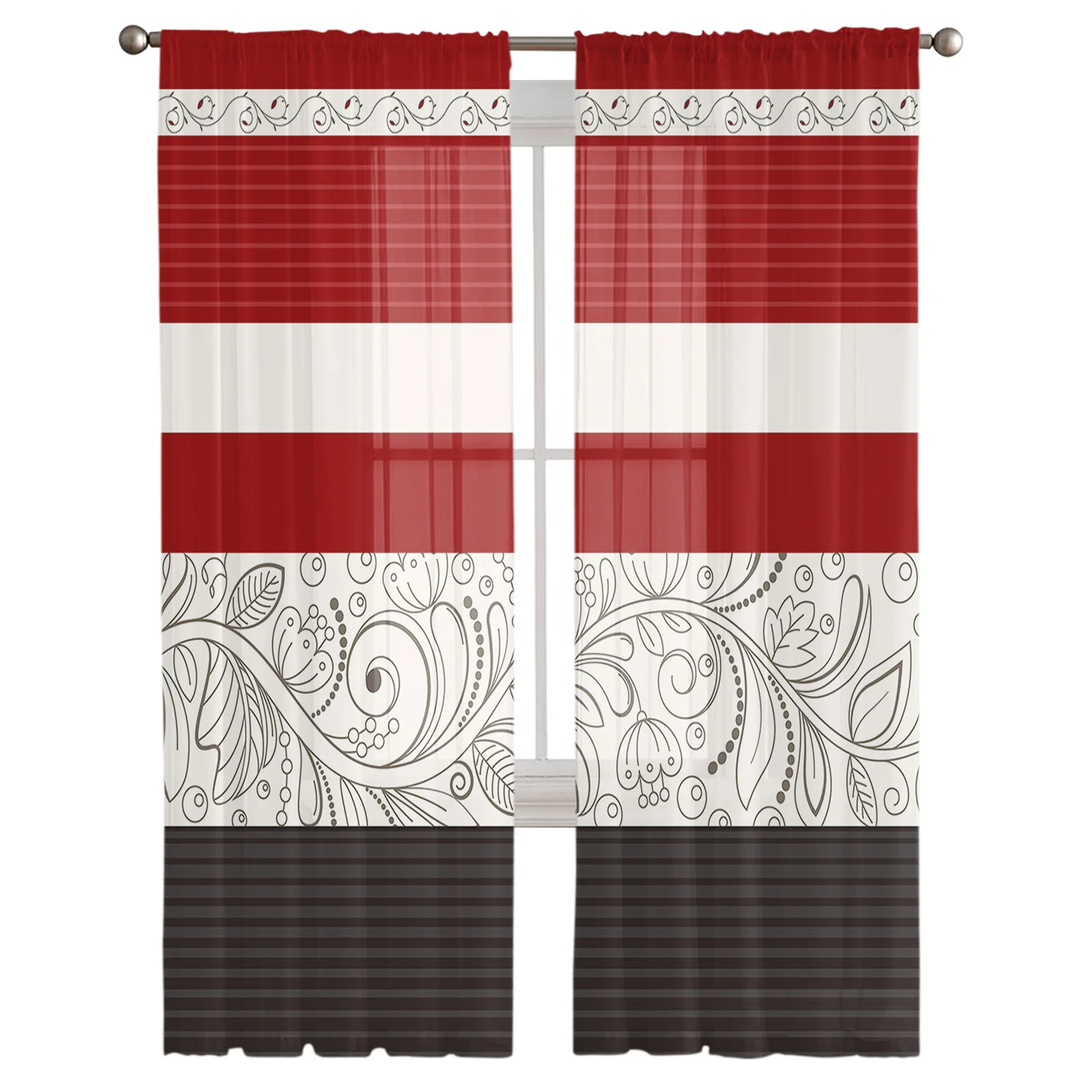 Винтажные красные современные шторы с цветами для гостиной прозрачные тюлевые