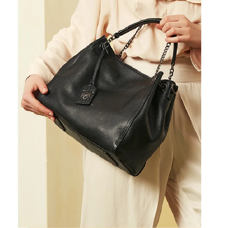 Женская сумка из воловьей кожи ZOOLER черная дизайнерская на плечо натуральной