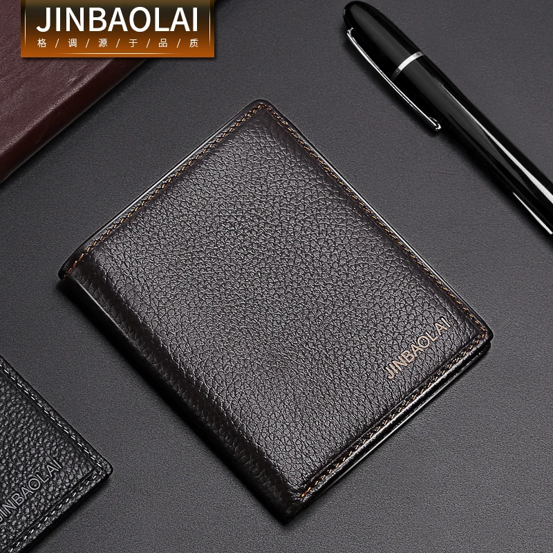 JINBAOLAI Simple Men Wallets Leather Genuine Card Holder Wallet Solid Short Male Purse Business Brand Wallets for men carteira