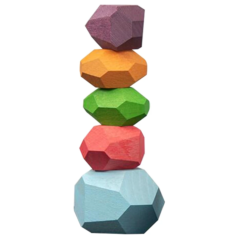 

Children's Wooden Colored Stone Blocks Building Block Educational Toy Creative Stacking Game Rainbow Wooden Toy Gift