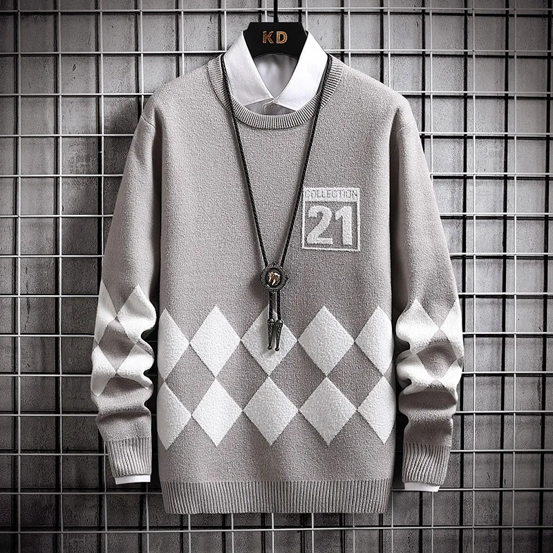 

Autumn and winter men's new sweater jacquard casual round neck pullover sweater