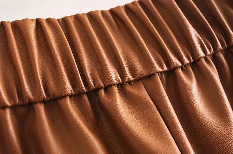 Брюки цвета хаки из искусственной кожи женские широкие брюки уличная одежда