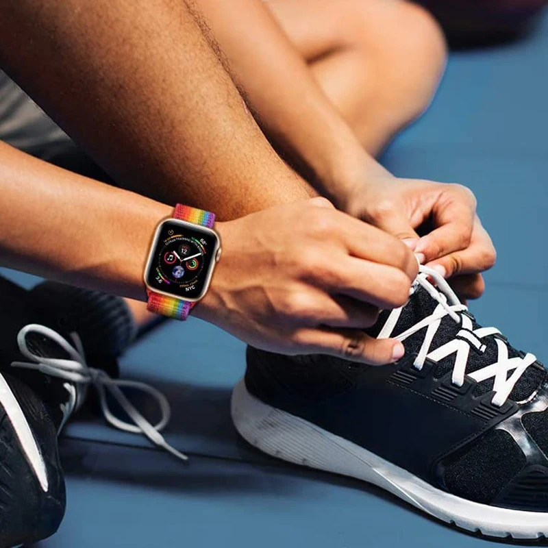 Laforuta для Apple Watch Band 44 мм 40 iWatch 5 4 3 2 42 38 Sport Loop Rainbow Nylon браслет ремешок часов|Ремешки