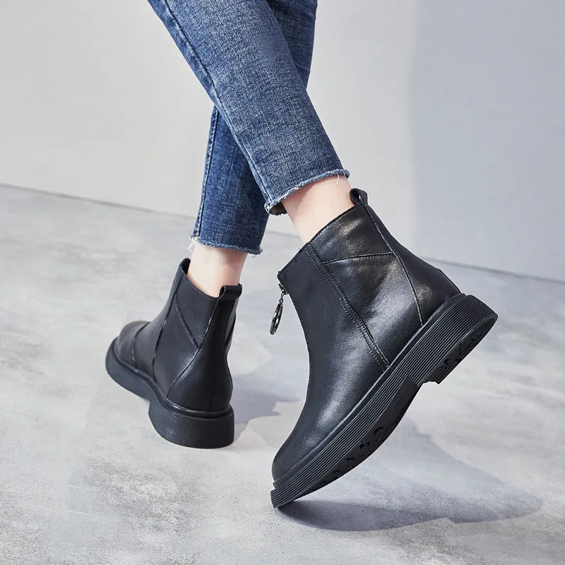Модные новые женские ботинки Короткие повседневные ботильоны с круглым носком