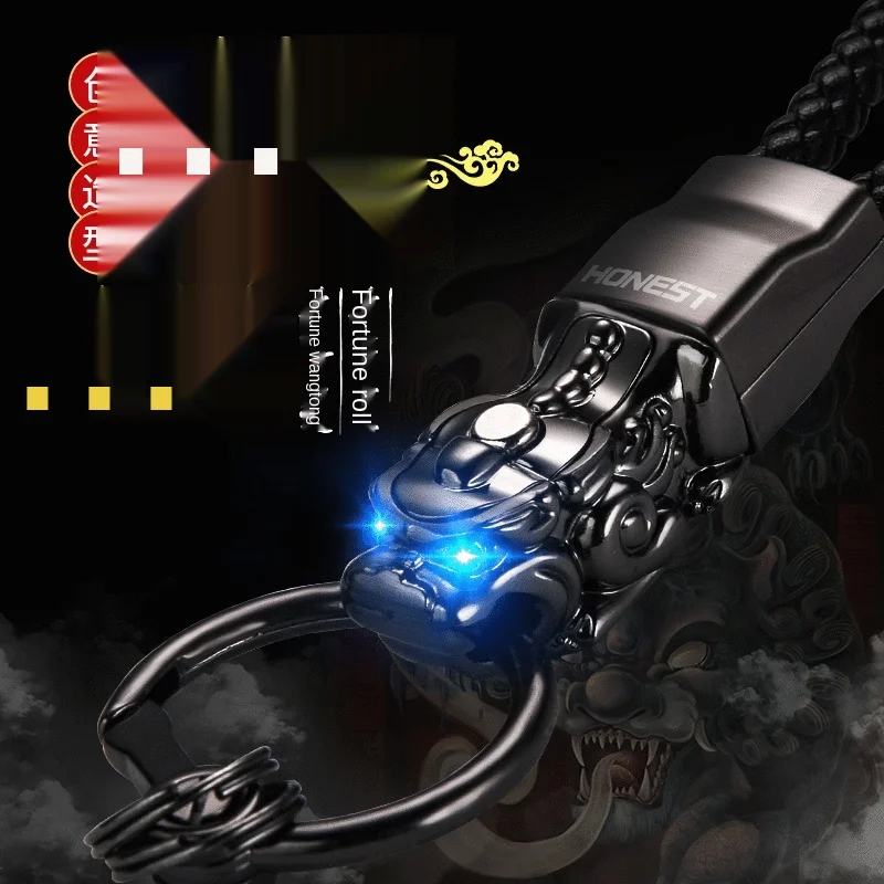 

Genuine leather cord brave keychain retro metal key pendant braided rope car keychain