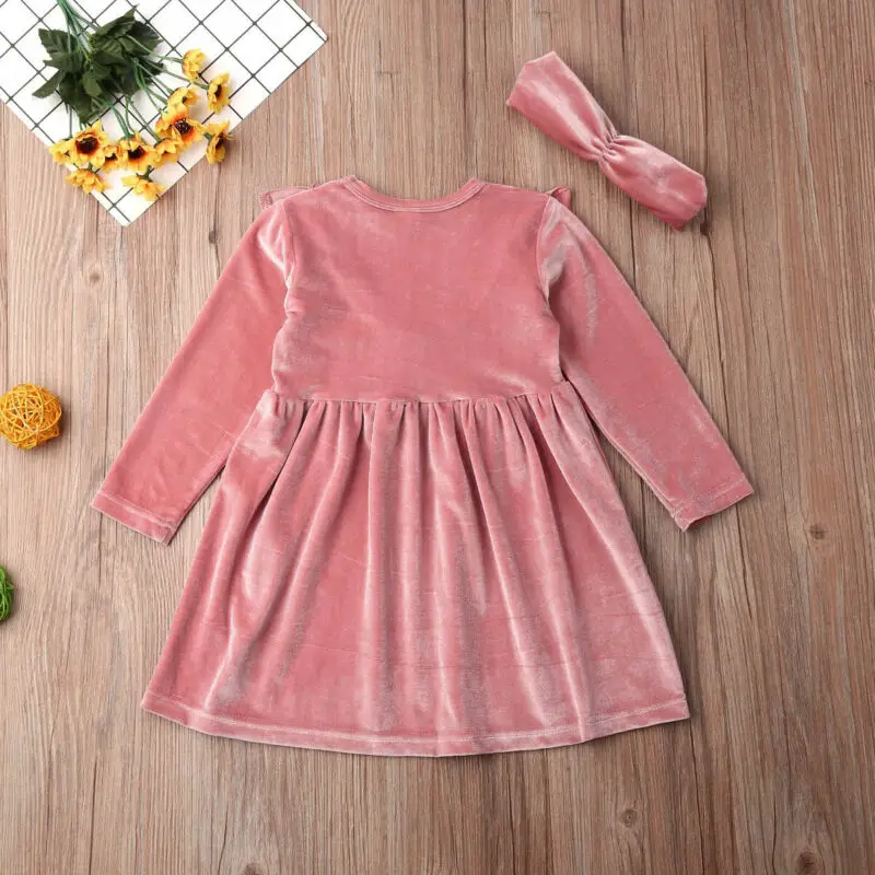 1-6Years Kids Baby Girl Ruffle Velvet Princess Party Dress Headband Fancy Outfit | Детская одежда и обувь