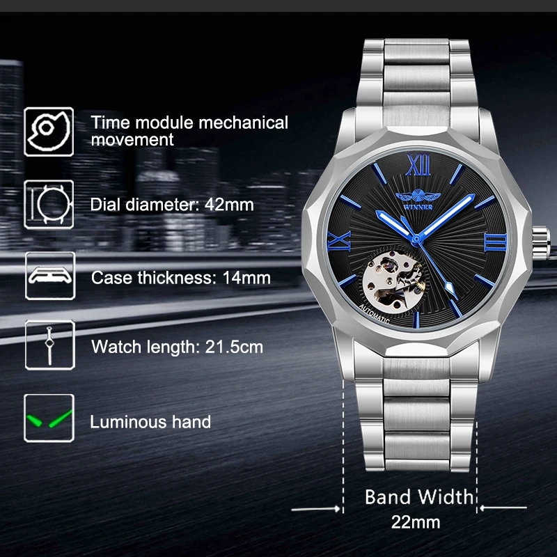 

Top Brand Bussiness Men Winner Watch Skeleton Silver Automatic Mechanical Watch Cool Skeleton Men Watch Luminous Hands Clock