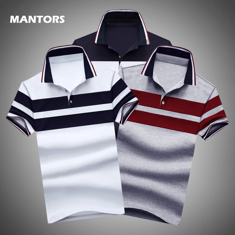 Мужская хлопковая футболка поло летняя Приталенная в полоску с коротким рукавом