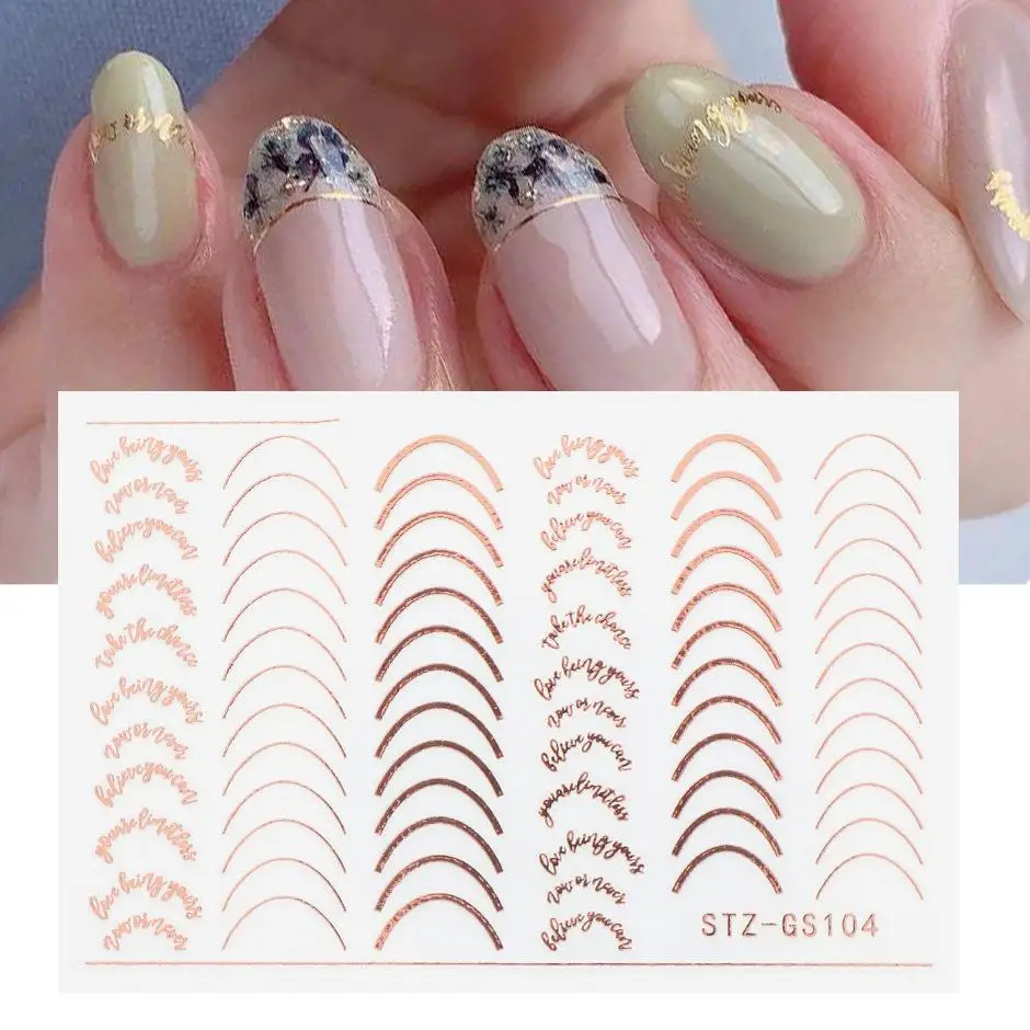 

French Style Stickers For Nails Accessories Gold Lines Design Nail Stickers Adhesive Nail Art Decorations Striping Geometric 3D