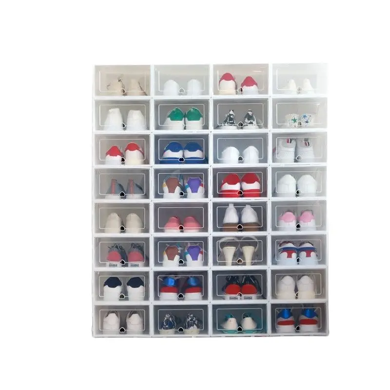 Прозрачные пластиковые обувные коробки Стекируемые складной обуви ящик для