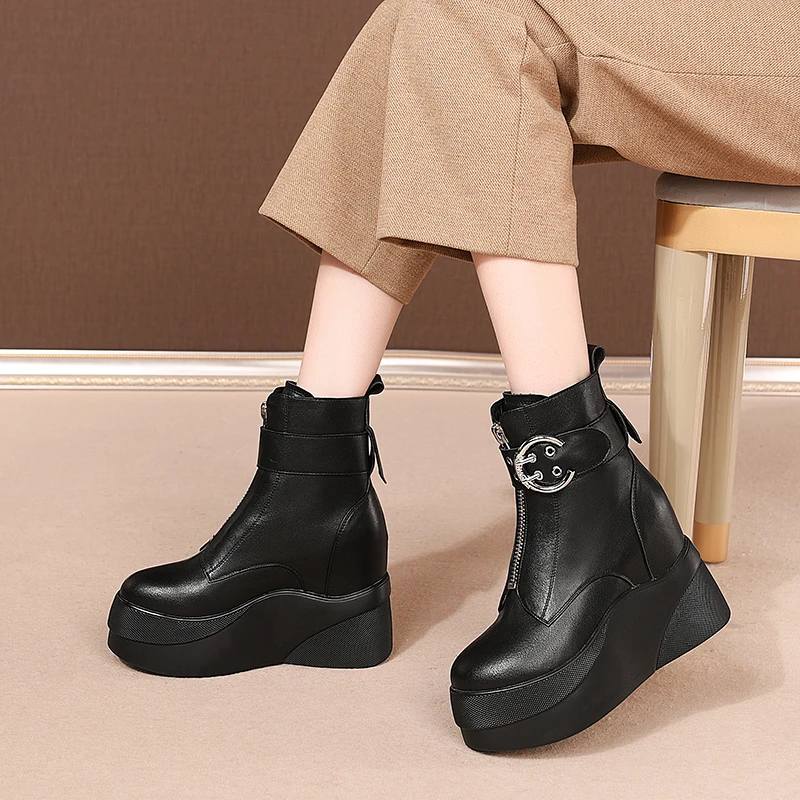 

LDHZXC Genuine Leather Boots Autumn Winter Platform Shoes Long Chelsea Boots Women Shoes Ladies Boots