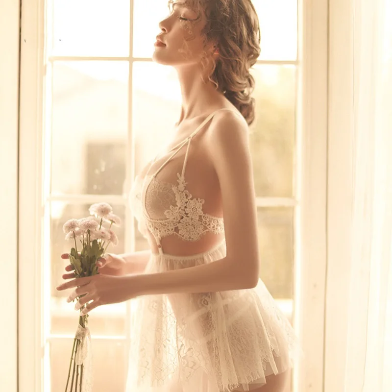 

New Fashion Women's Lace Transparent Babydoll Erotic See-through Thin Teddy Underwear Short Nude Sleepdress Nightgown