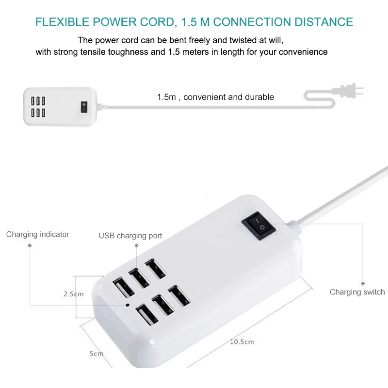 Powstro, 6 usb портов, зарядное устройство для телефона, концентратор, 25 Вт, 5A, настольный, EU/US, штепсельная розетка, зарядка, удлинитель, адаптер питания для iPhone