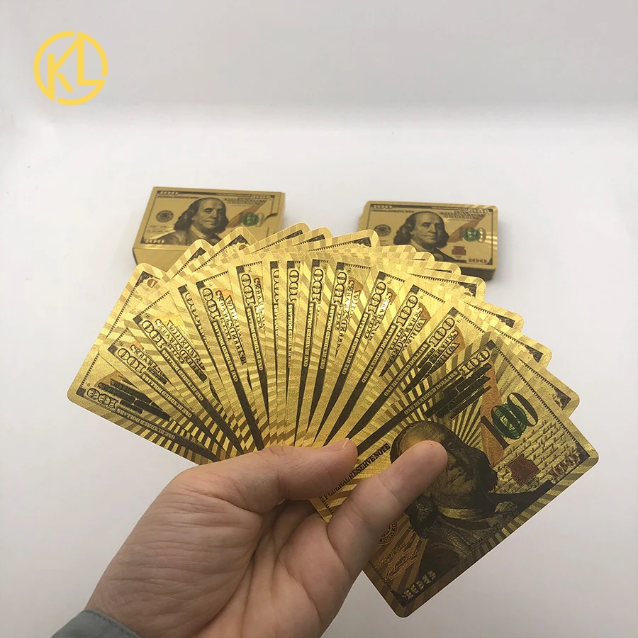 Kelin Горячая водонепроницаемый USD100 Доллар дизайн 24 К золото покер игральные карты для новых азартных игр удовольствие или свадебные подарки