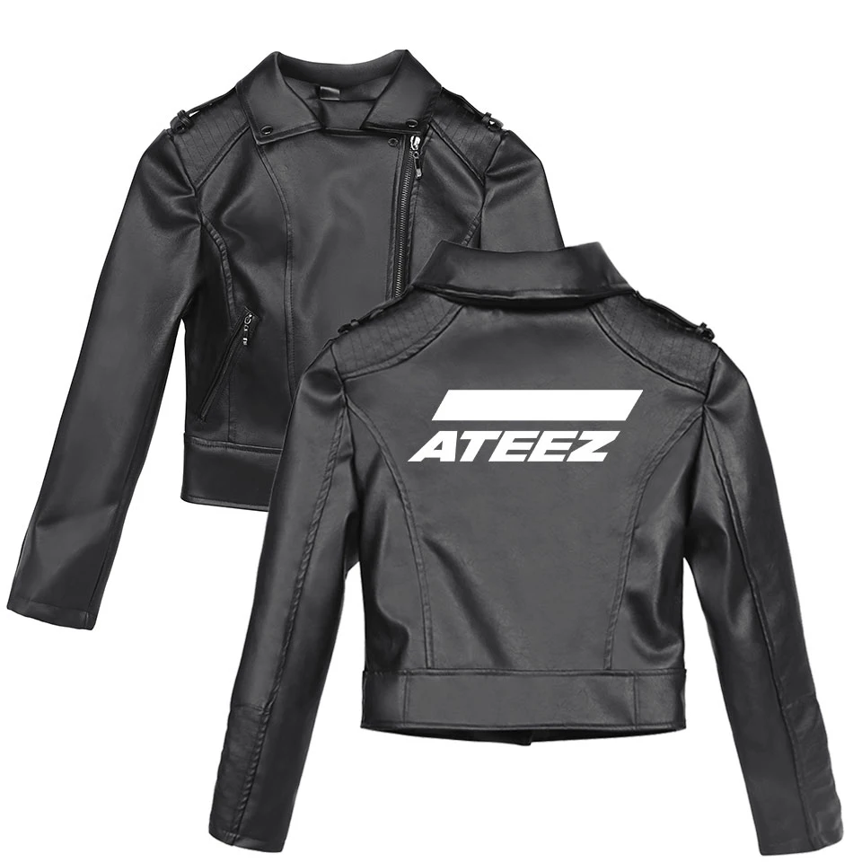 

ATEEZ 2019 New Clothes print Pink/Black PU Leather Jackets Women Riverdale Serpents Streetwear Leather Brand Coat plus