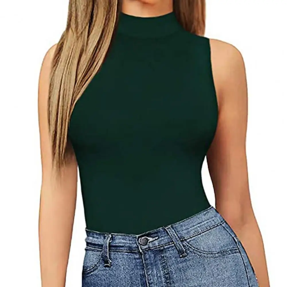 

Popular Sleeveless Solid Color Women Bodysuit Comfortable Turtle Neck Cut Sexy Briefs Ladies Clothing Stretchy Tight Collocation