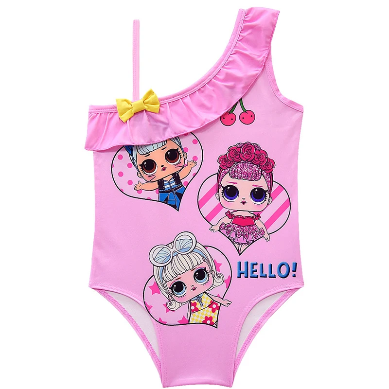 Цельный купальный костюм для девочек 2020 детский с бантом малышей оборками из
