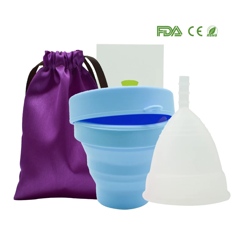 Черный 1pcs Menstrual Cup and 1pcs Sterilizer Cup Sterilizing Collapsible Cups to Clean Copa Menstrual Recyclable Foldable Cup - Цвет: Черный