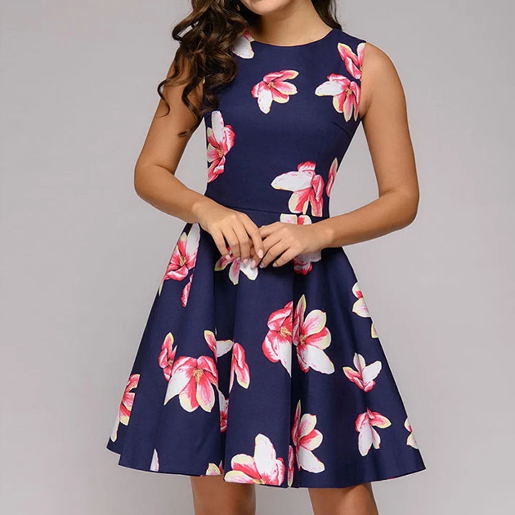 KANCOOLD платье vestidos модное без рукавов с цветочным рисунком и круглым вырезом