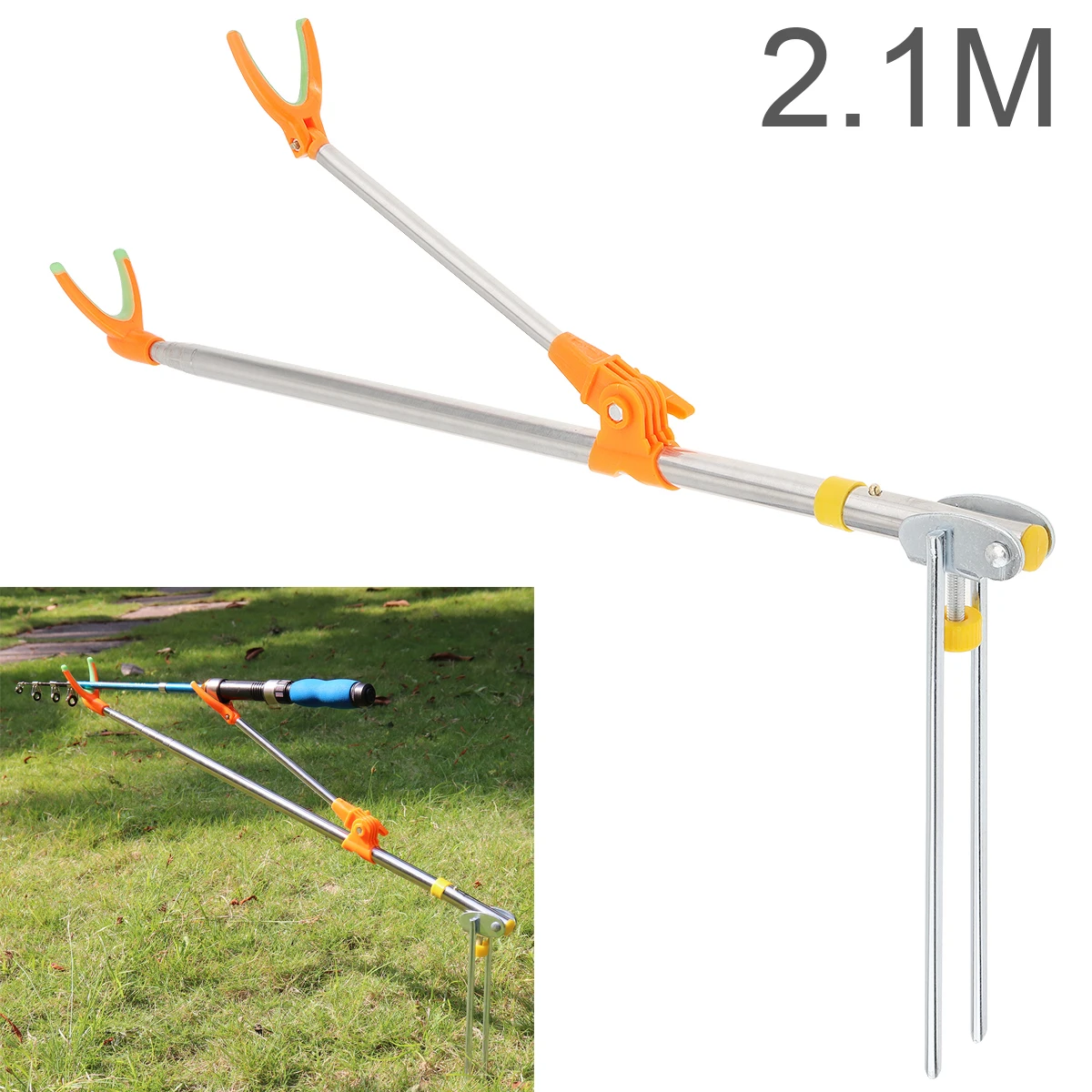 

1.5m / 2.1m Fishing Rod Ground Inserted Adjustable Stand Bracket Metal Stretch Pole Fishing Box Chair Holder