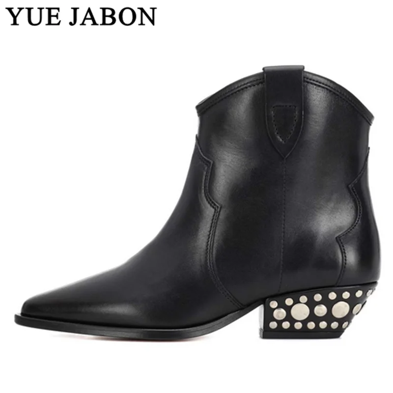 

Genuine Leather Womens Boots Autumn Winter Chunky Heel Boots Ladies Shoes Woman Leather Sexy Ankle Boots Slip On Botas Mujer