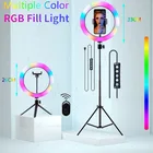 Кольцевой светильник для видеосъемки, RGB-подсветка, для селфи, с регулируемой яркостью