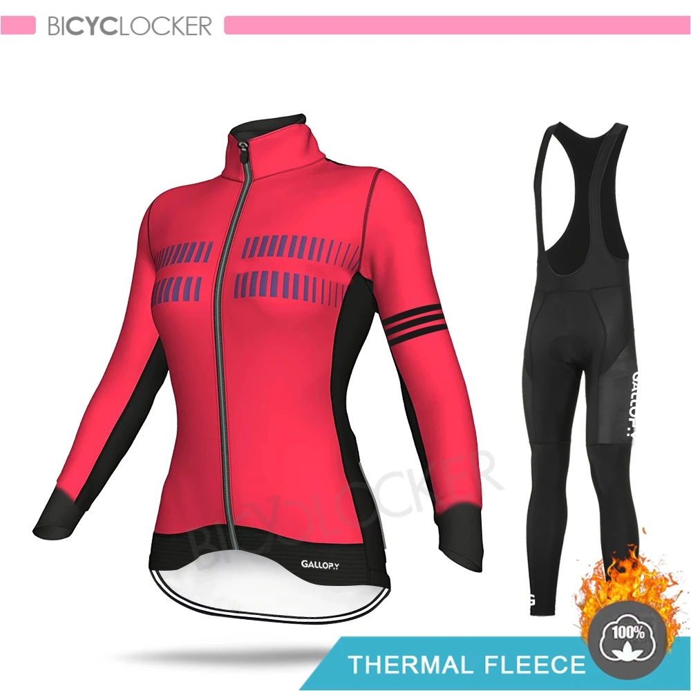 Bib Cycling Set Зимняя одежда для велоспорта куртка с длинными рукавами для шоссейного велосипеда Женская велосипедная одежда профессиональная команда Теплая Флисовая майка комплект теплый MTB - Цвет: Bib Cycling Set