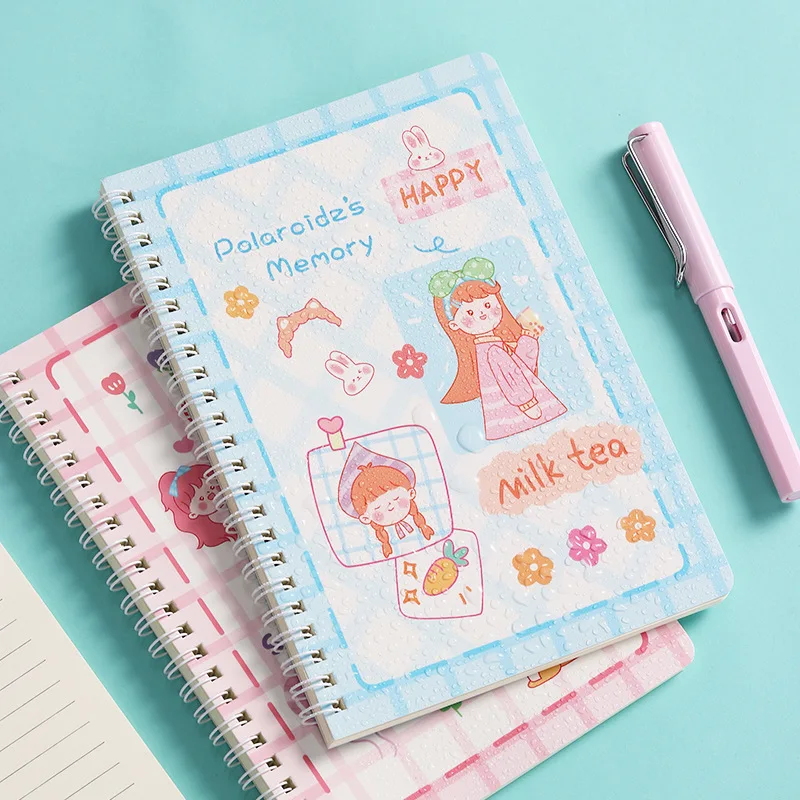 

A5 Cute Cartoon Girl Binder Sketchbook 60 Sheets Journal Notebook Student Kawaii Spiral Notepad Korean Stationery