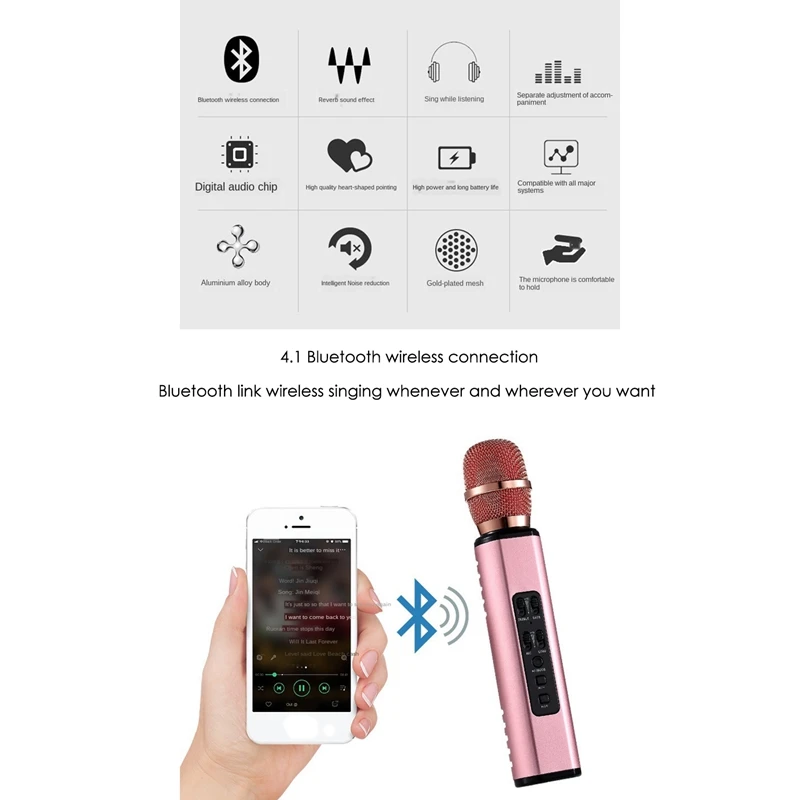

Condenser Microphone,Multi Functional Bluetooth Microphone 4.1 Speaker Portable Microphone for Android Phone