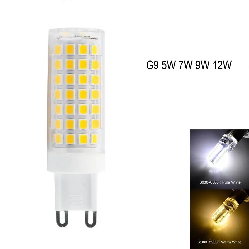 

Lámpara LED G9 más brillante AC220V 5W 7W 9W 12W de cerámica SMD2835 bombilla LED cálida/fría foco blanco reemplazar luz halógen